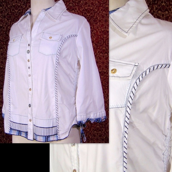 Puli Tops - PULI white 3/4 sleeve cotton blend blouse M✨